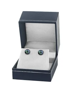 Black Akoya Round Pearl Stud Earrings, 7.5-8.0mm