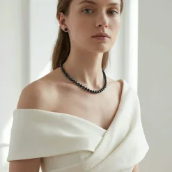 Black Japanese Akoya Choker Length Pearl Necklace, 6.5-7.0mm - AA+ Quality