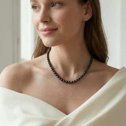 Black Japanese Akoya Choker Length Pearl Necklace, 6.5-7.0mm - AA+ Quality
