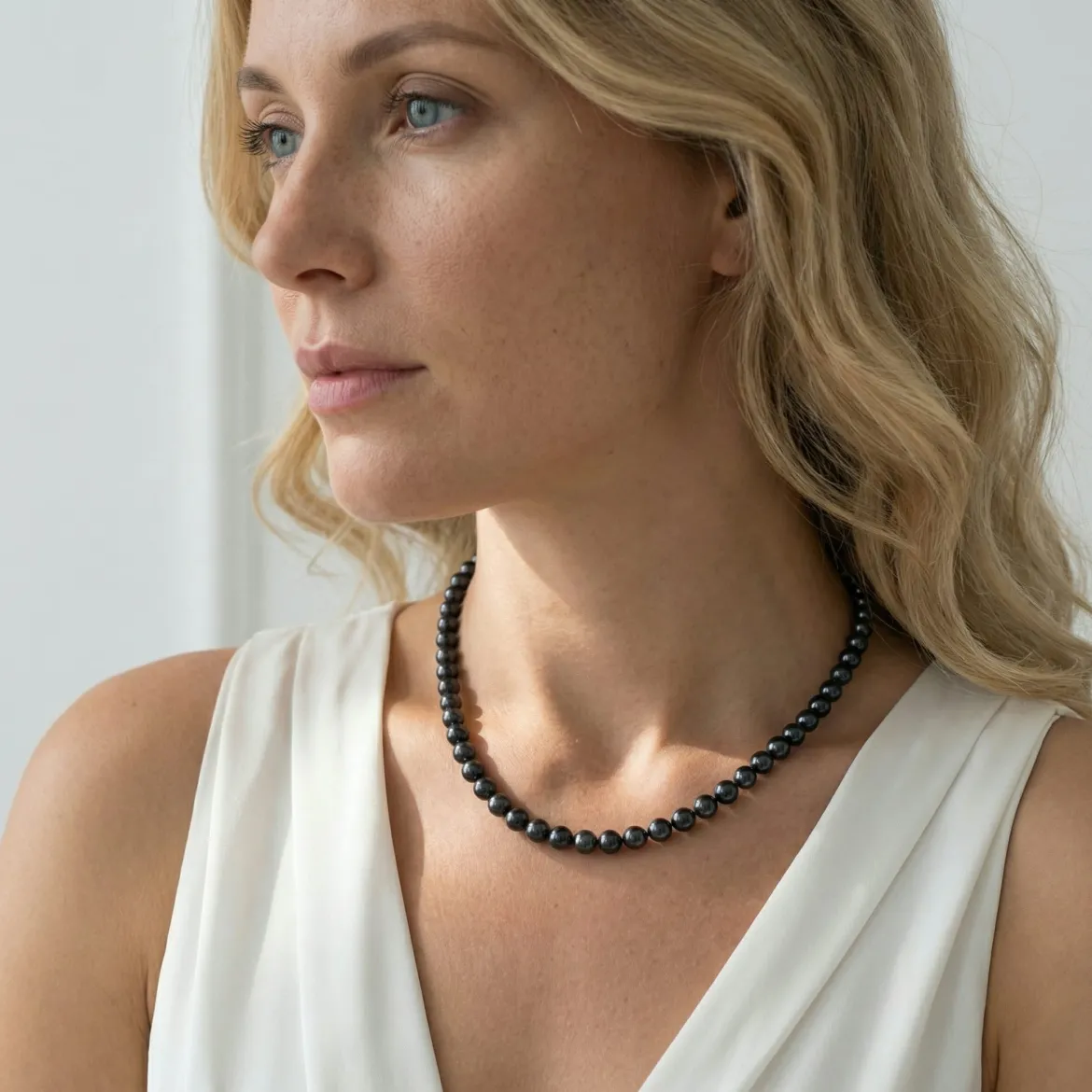 Black Japanese Akoya Pearl Necklace, 5.5-6.0mm - AAA Quality