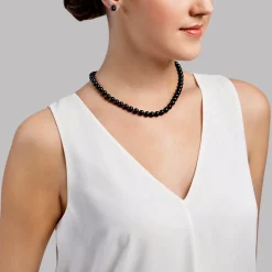 Black Japanese Akoya Pearl Necklace, 7.5-8.0mm - AAA Quality
