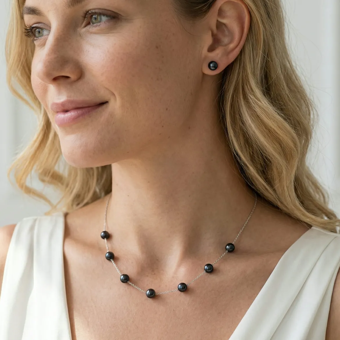 Black Japanese Akoya Pearl Tin Cup Necklace
