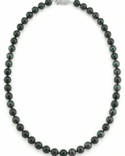 Black Japanese Akoya Pearl Necklace, 7.0-7.5mm - AA+ Quality