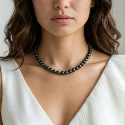 Black Japanese Akoya Pearl Necklace, 7.0-7.5mm - AA+ Quality