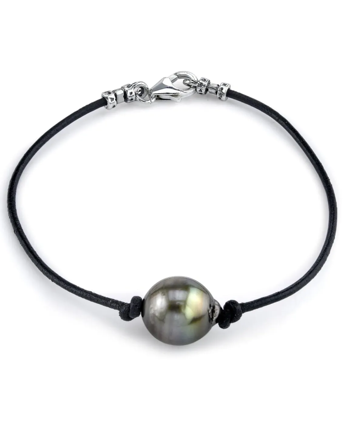 Black Tahitian Baroque Pearl on Leather Bracelet
