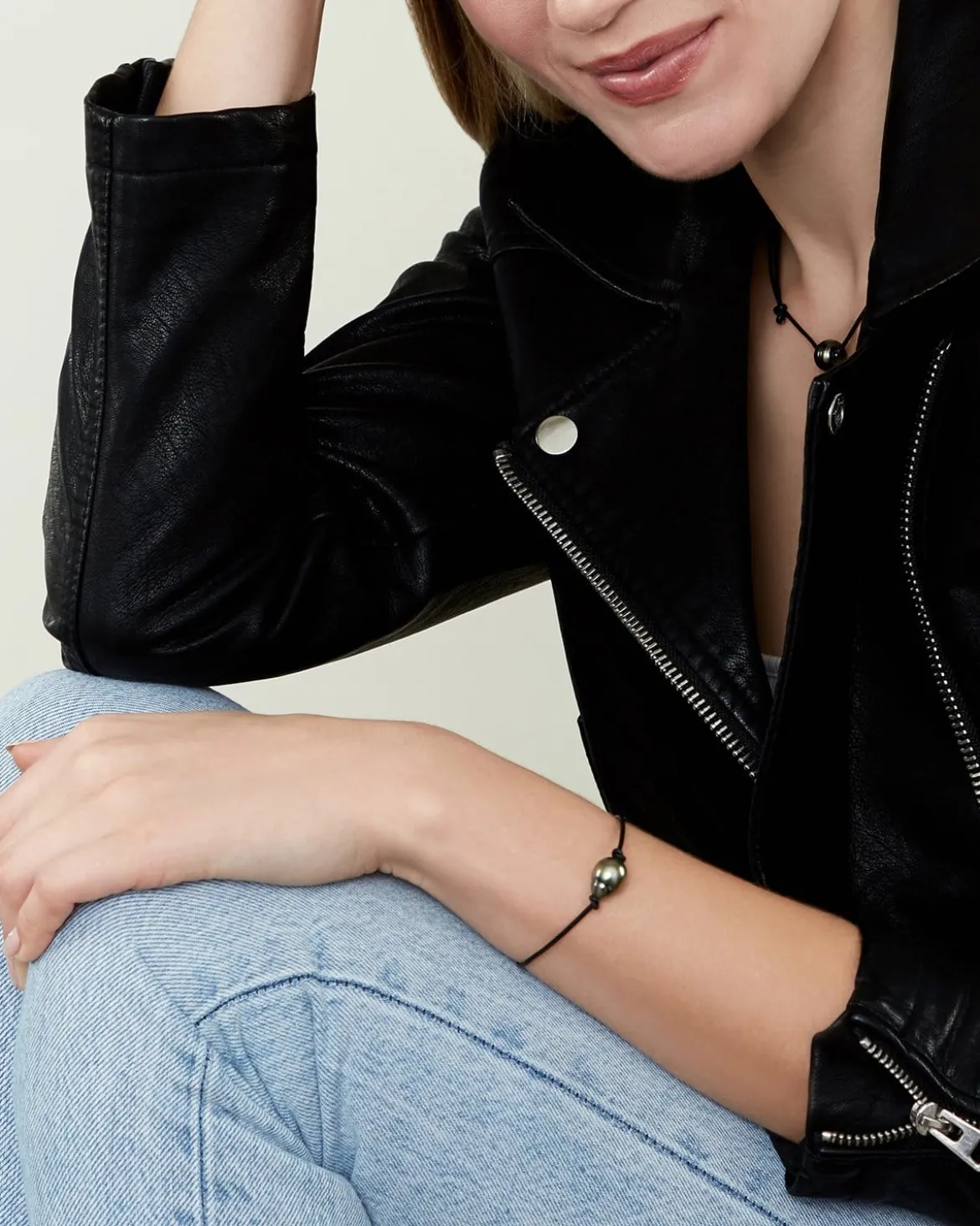 Black Tahitian Baroque Pearl on Leather Bracelet