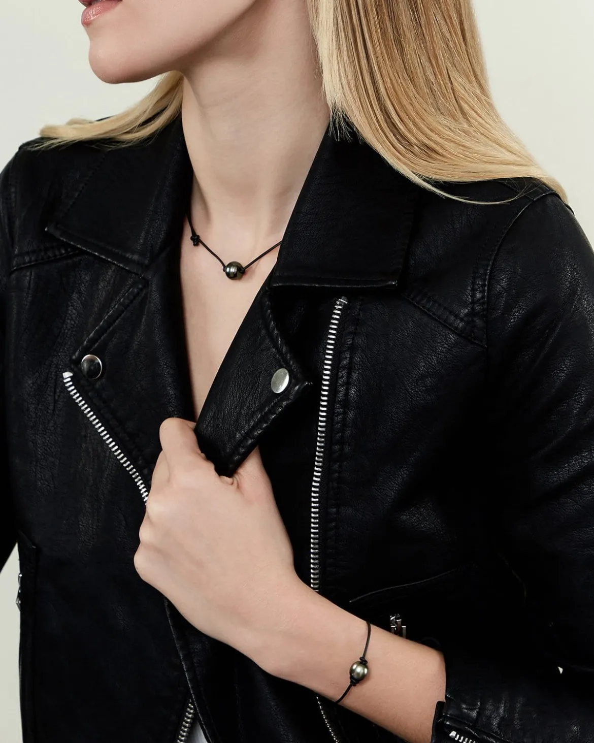 Black Tahitian Baroque Pearl on Leather Bracelet
