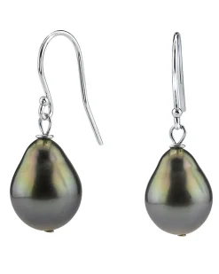 Black Tahitian Drop-Shape Pearl Shepherd Hook Dangle Earrings