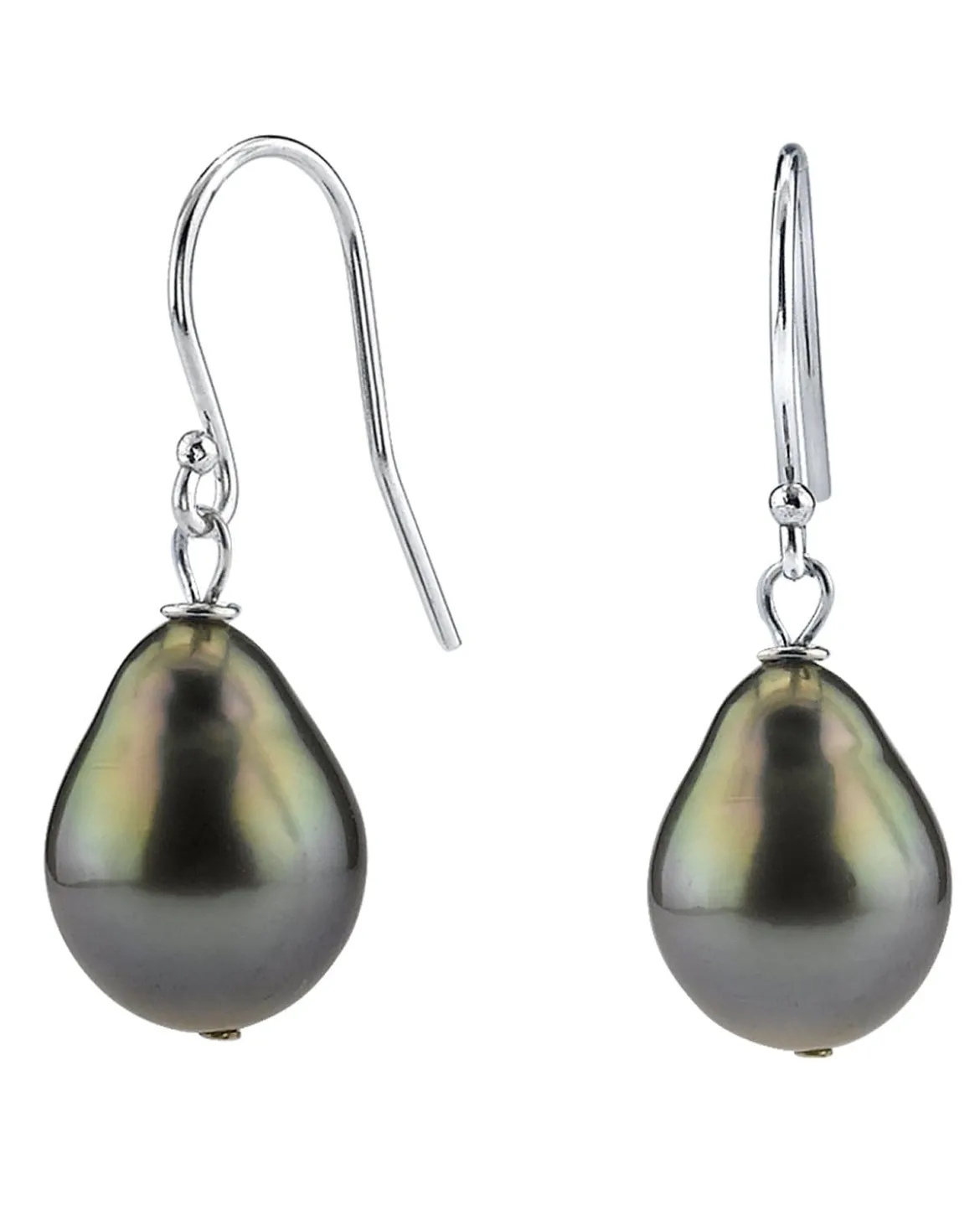 Black Tahitian Drop-Shape Pearl Shepherd Hook Dangle Earrings