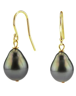 Black Tahitian Drop-Shape Pearl Shepherd Hook Dangle Earrings