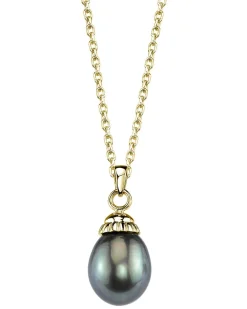 Black Tahitian Drop-Shaped Pearl Solitaire Pendant