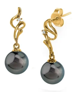 Black Tahitian Pearl & Diamond Aria Dangle Earrings