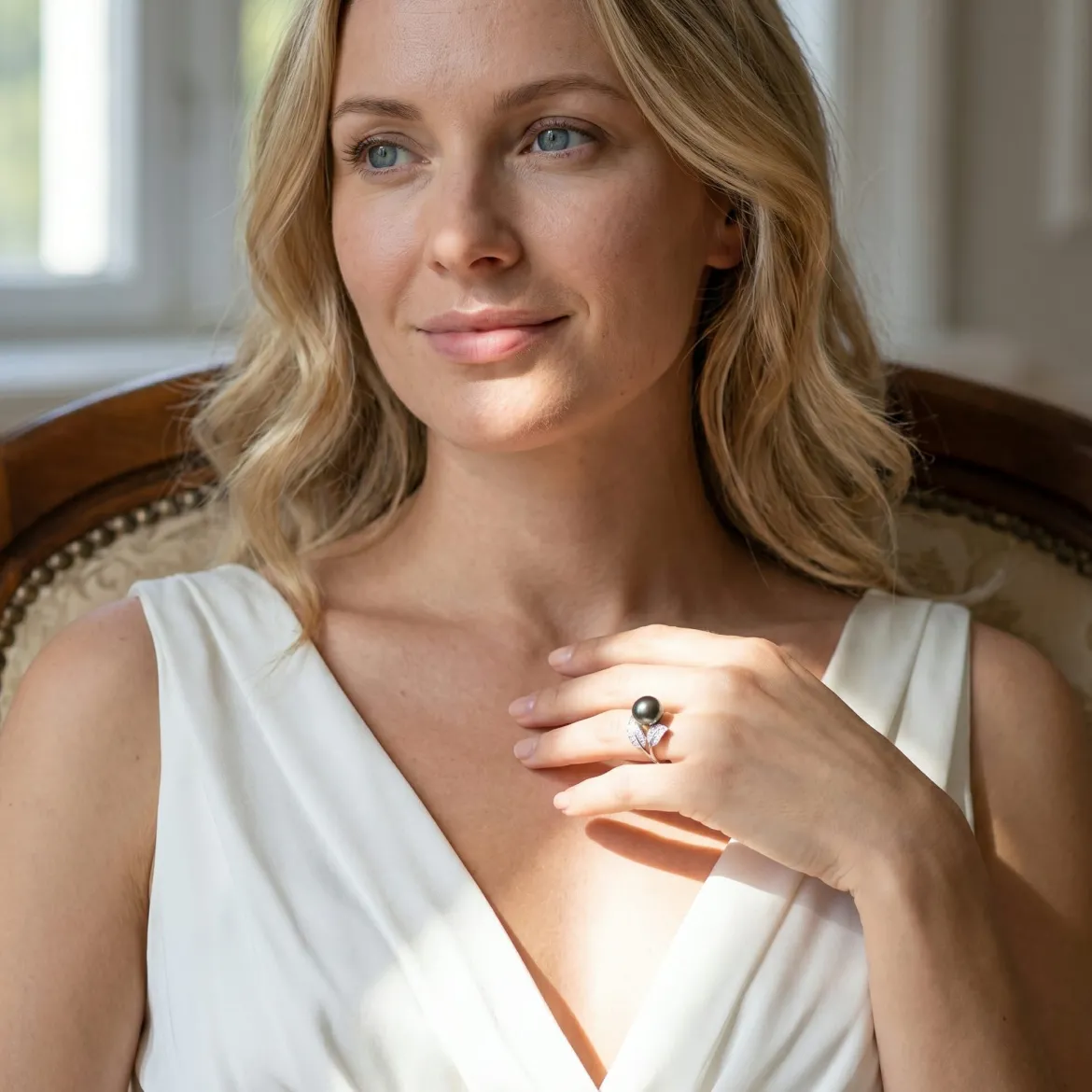 Black Tahitian Pearl & Diamond Hazakura Ring