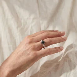 Black Tahitian Pearl Echo Solitaire Ring
