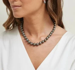 Black Tahitian Pearl Necklace, 9.0-11.0mm - AAA Quality