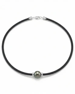 Black Tahitian Pearl on Rubber Poe Rava Necklace
