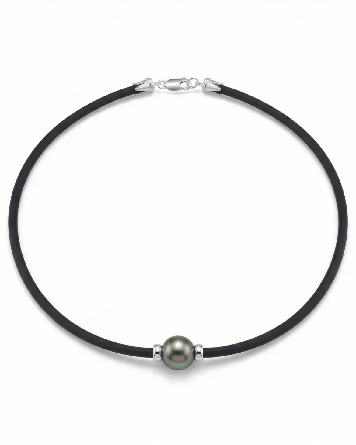 Black Tahitian Pearl on Rubber Poe Rava Necklace