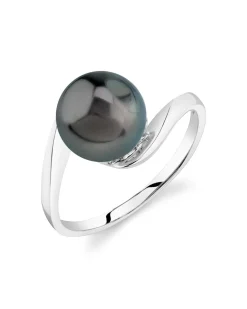 Black Tahitian Pearl River Solitaire Ring