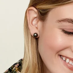 Black Tahitian Pearl Stud Earrings, 9.0-10.0mm