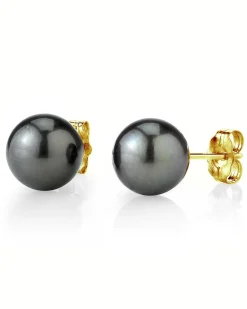 Black Tahitian Pearl Stud Earrings, 12.0-13.0mm