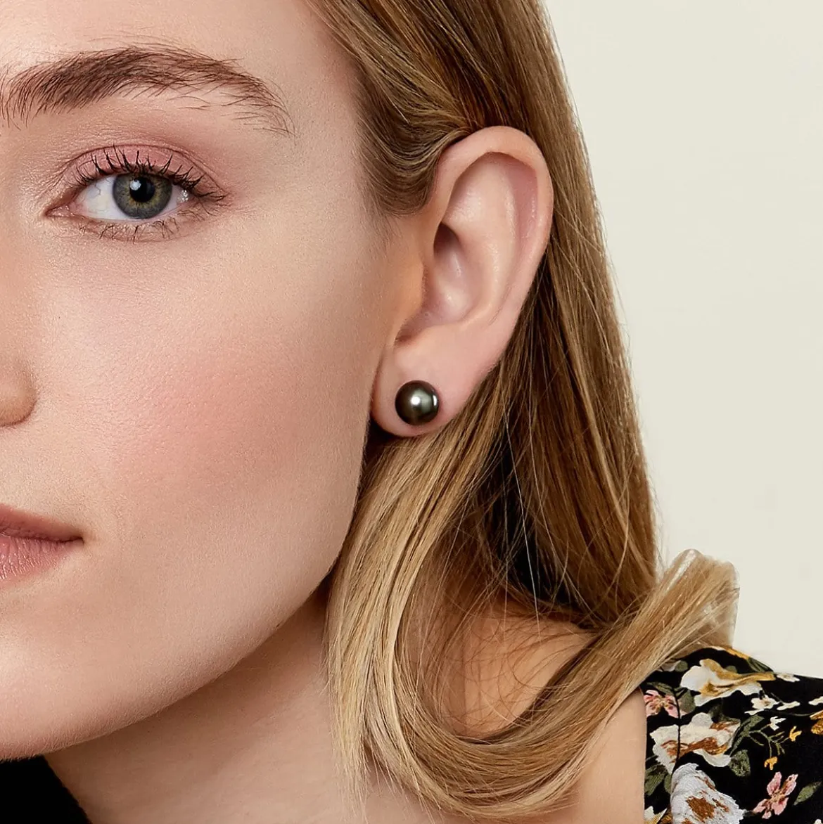 Black Tahitian Pearl Stud Earrings, 8.0-9.0mm