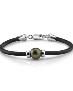Black Tahitian Round Pearl on Rubber Poe Rava Bracelet