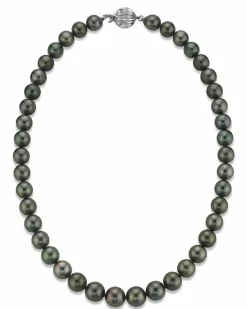 Black Tahitian True Round Pearl Necklace, 8.0-10.0mm - AAA Quality