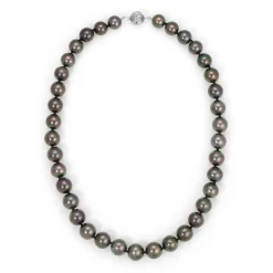 Black Tahitian True Round Pearl Necklace, 10.0-12.0mm - AAAA Quality