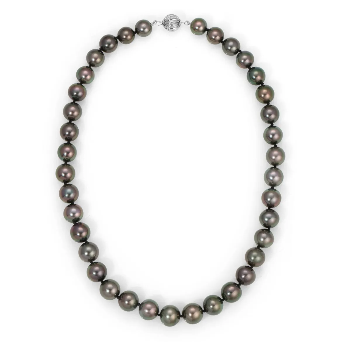 Black Tahitian True Round Pearl Necklace, 10.0-12.0mm - AAAA Quality