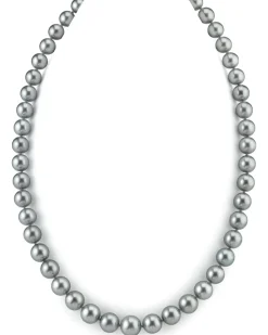 Bright Silver Tahitian True Round Pearl Necklace, 8.0-10.0mm - AAAA Quality