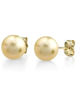 Champagne Golden South Sea Round Pearl Stud Earrings