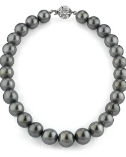 Dark Round Tahitian Pearl Necklace, 12.0-14.0mm - AAA Quality