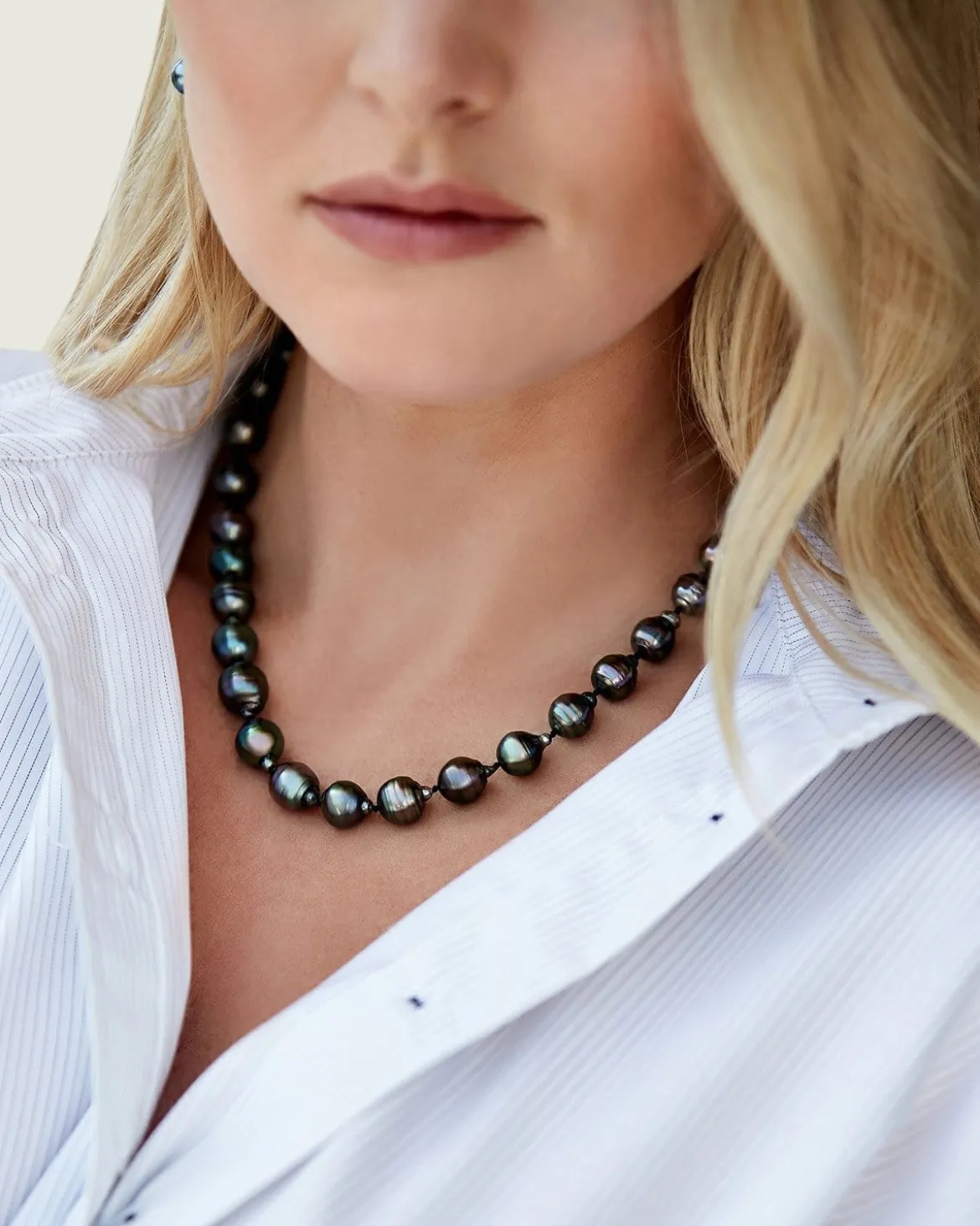 Dark Tahitian Circled Baroque Pearl Necklace, 8.0-10.0mm - AA+ Quality