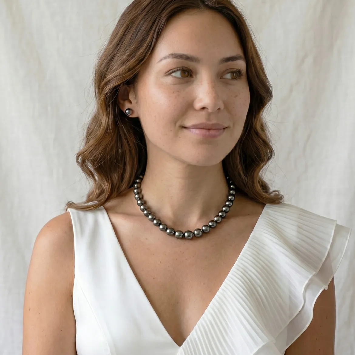 Dark Tahitian True Round Pearl Necklace, 12.0-14.0mm - AAAA Quality