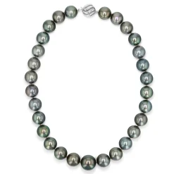 Dark Tahitian True Round Pearl Necklace, 12.0-14.0mm - AAAA Quality