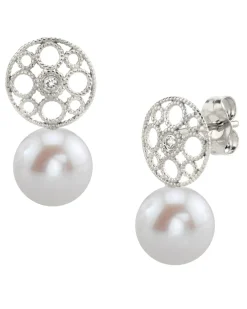 Freshwater Pearl & Diamond Faye Drop Earrings