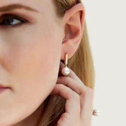 Freshwater Pearl Dangling Diamond Earrings