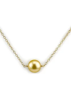 Golden Round Solitaire 14K Pearl Necklace