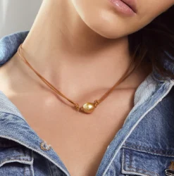 Golden South Sea Baroque Pearl on Leather Adjustable Necklace