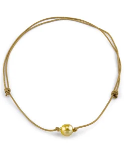 Golden South Sea Baroque Pearl on Leather Adjustable Necklace
