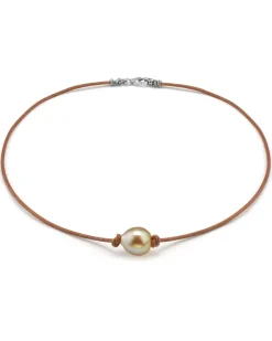 Golden South Sea Baroque Pearl on Leather Necklace