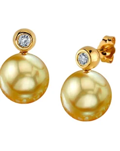 Golden South Sea Pearl & Diamond Honor Earrings