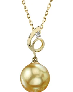 Golden South Sea Pearl & Diamond Pirouette Pendant