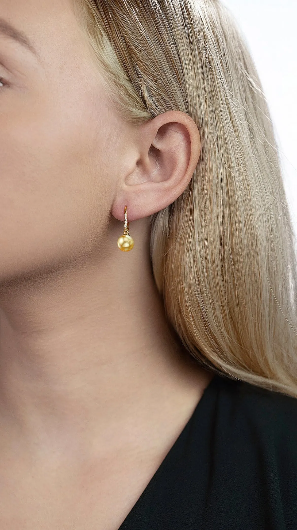 Golden South Sea Pearl & Diamond Equinox Dangle Earrings