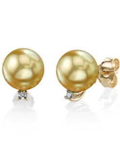 Golden South Sea Pearl & Diamond Society Stud Earrings