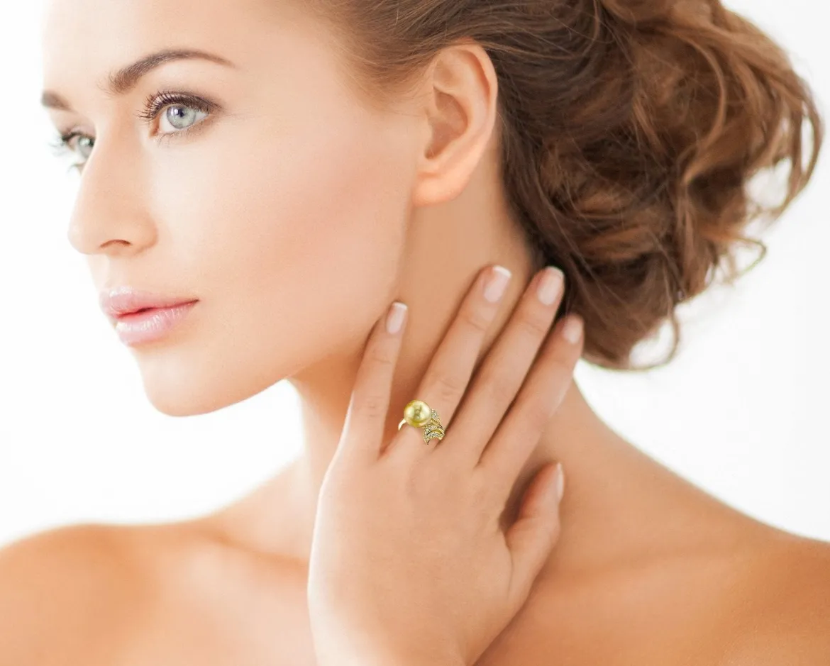 Golden South Sea Pearl & Diamond "Hazakura" Ring