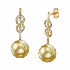 Golden South Sea Pearl & Diamond Levana Infinity Earrings