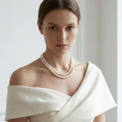 Hanadama Akoya White Pearl Double Strand Necklace