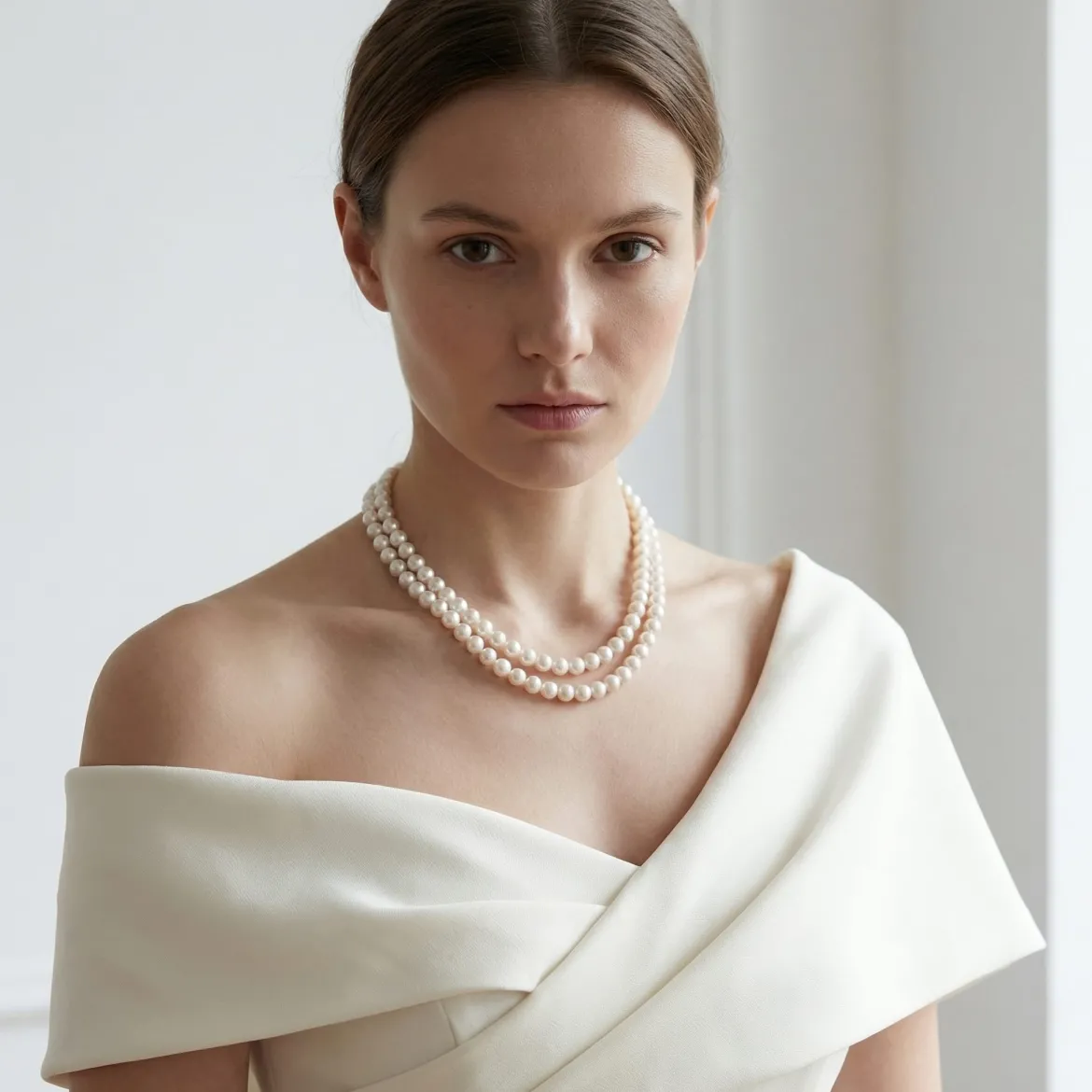 Hanadama Akoya White Pearl Double Strand Necklace