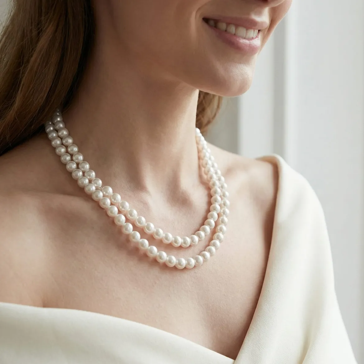 Hanadama Akoya White Pearl Double Strand Necklace